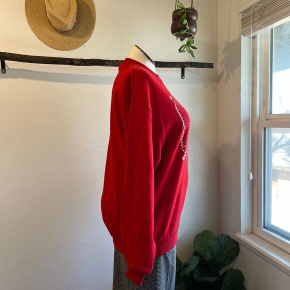 Vintage 90s Red Holiday Berry Christmas Bear Crewneck Sweatshirt Size XL USA - Picture 4 of 11